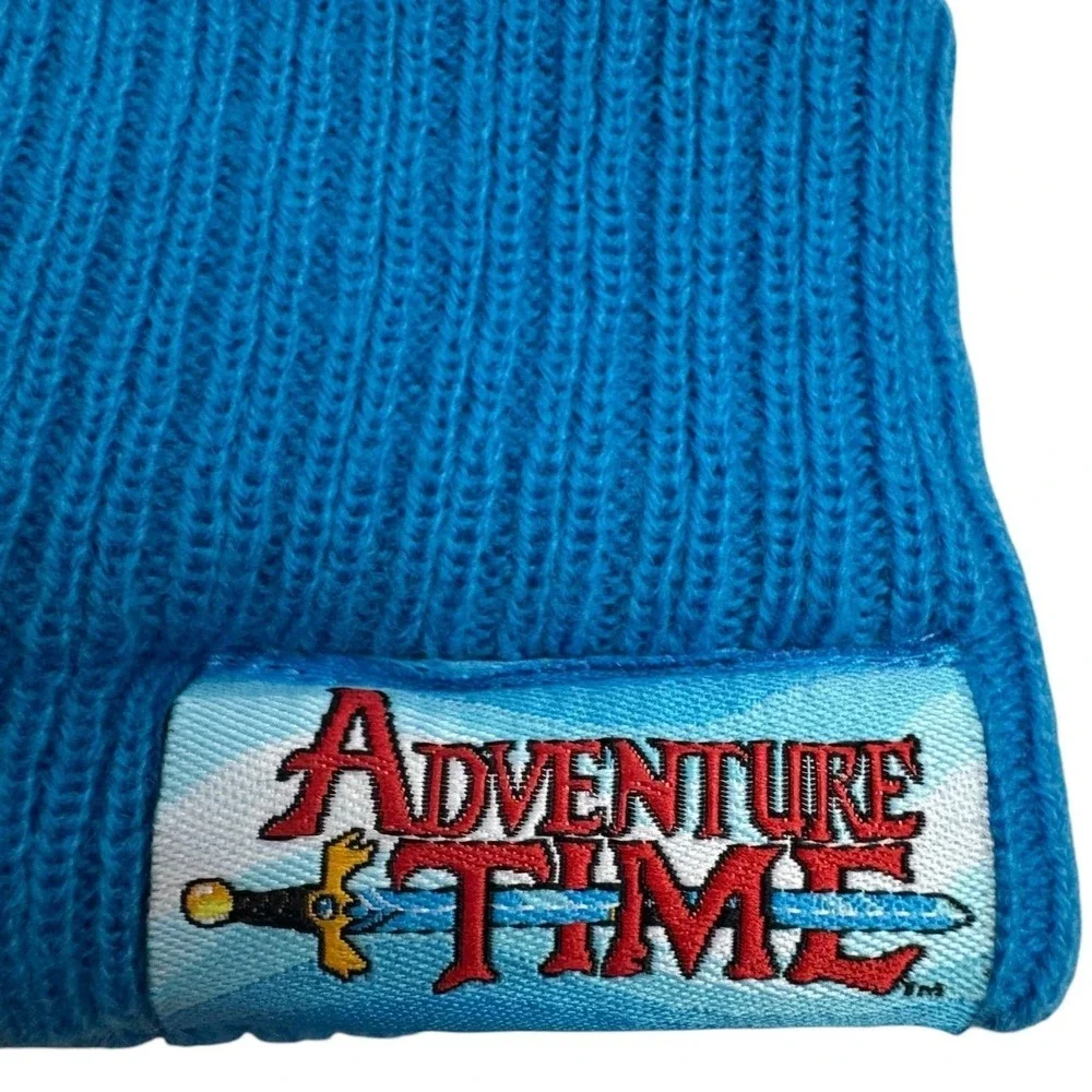 Adventure Time Finn Cartoon Network Kids Beanie Hat Blue White Pom‎ Pom